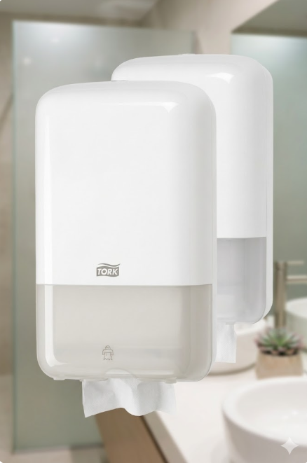 מתקן קיר לנייר טישו איכותי ויפה במיוחד בצבע לבן.