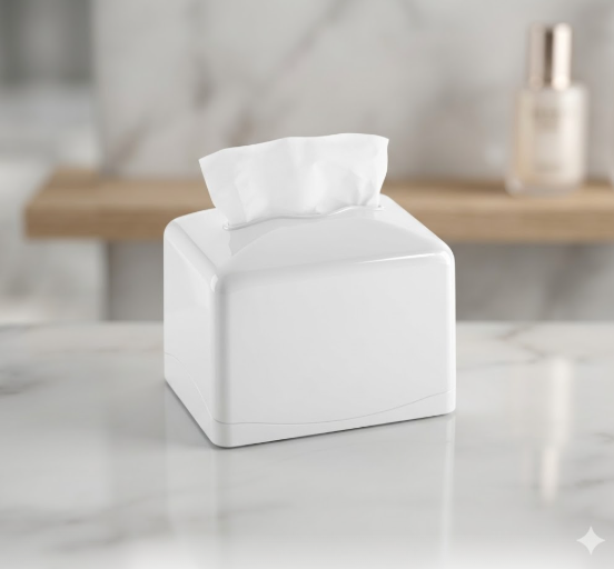 מתקן שולחני לנייר טישו איכותי ויפה בצבע לבן.